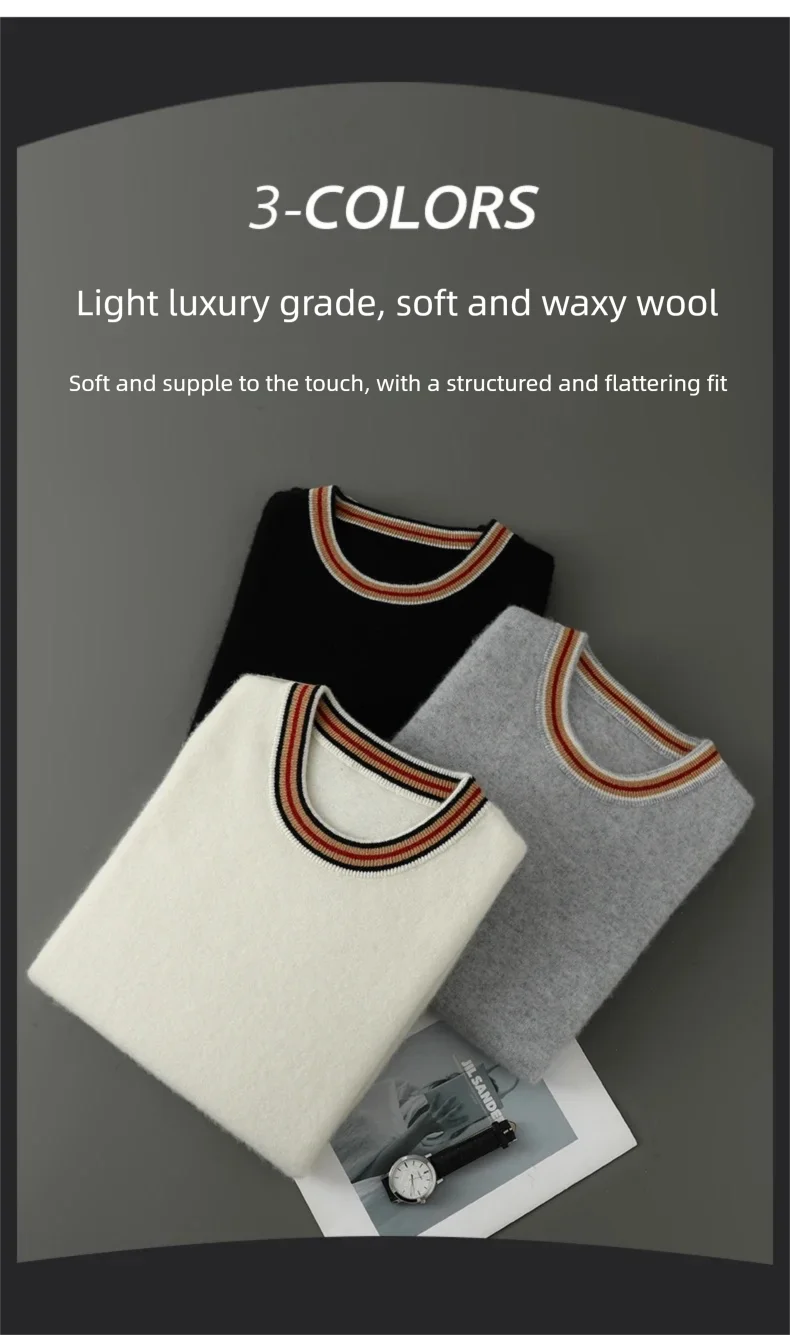 2026 Summer New Fashion O-Neck 100% Wool Knit Short Sleeve Spliced Business Casual T-Shirts Men's Clothing Loose England Tees