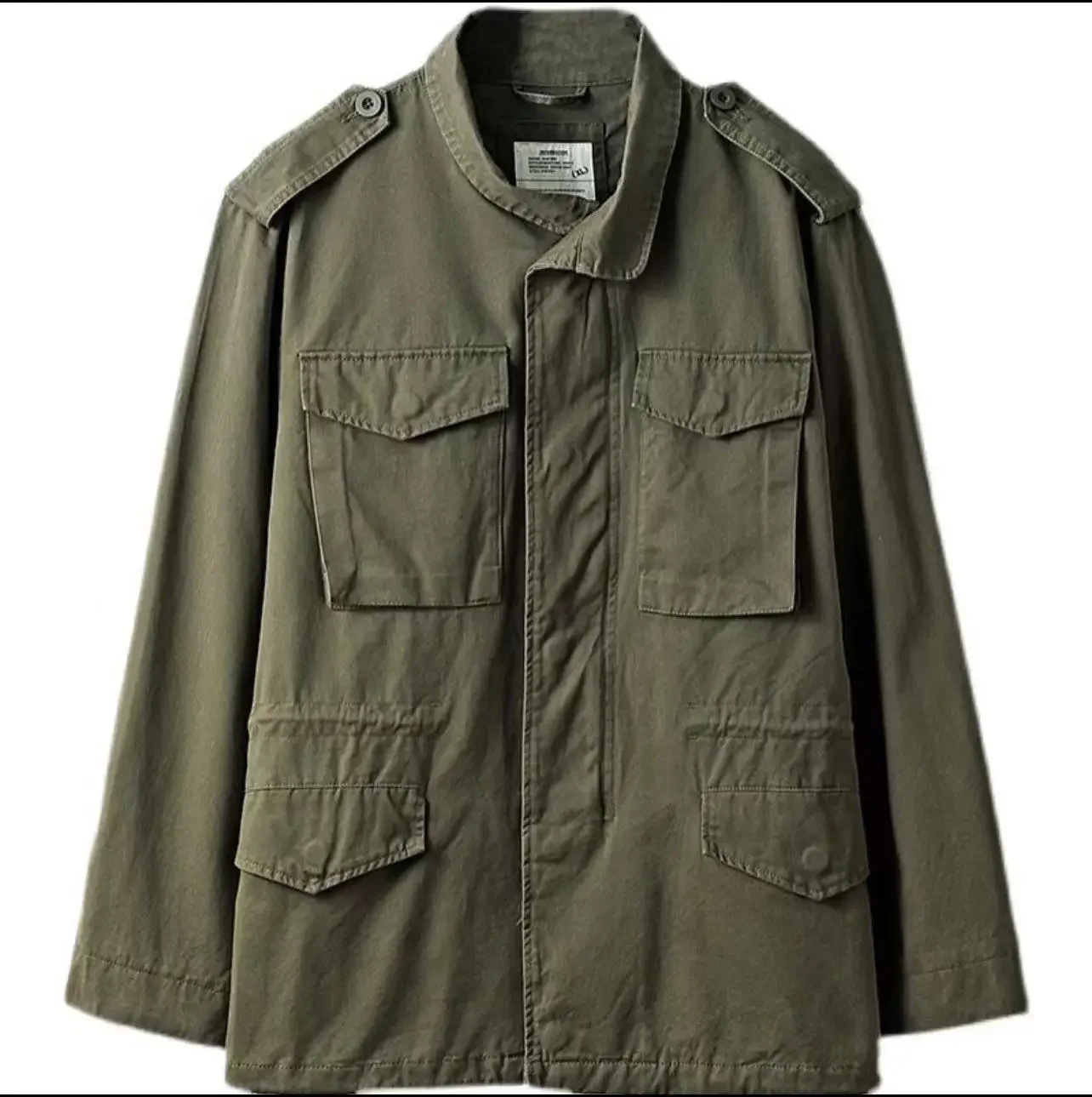 Vintage Men's Cargo Jacket Casual Solid Coat Mens Clothes Multi-Pocket Jacket Retro Jackets for Men Green Outdoor Windbreaker