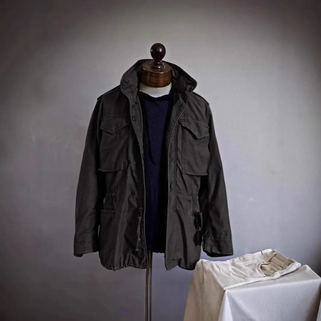 Vintage Men's Cargo Jacket Casual Solid Coat Mens Clothes Multi-Pocket Jacket Retro Jackets for Men Green Outdoor Windbreaker