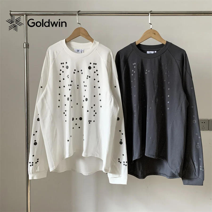 GOLDWIN 0 Series Mens Womens All Over Reflective Graphic Long Sleeve Shirt Round Neck Gorpcore Trail Running Base Top
