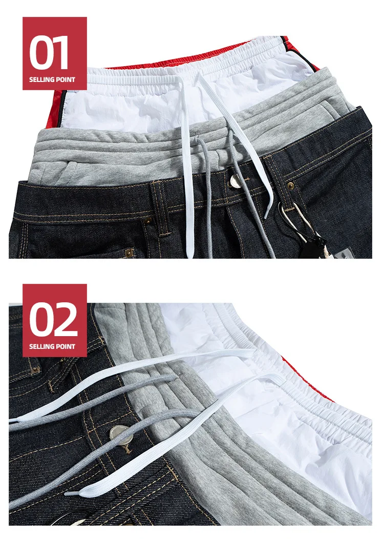 MIJKO Patchwork Raw Denim Three Waist Jeans ZJ172