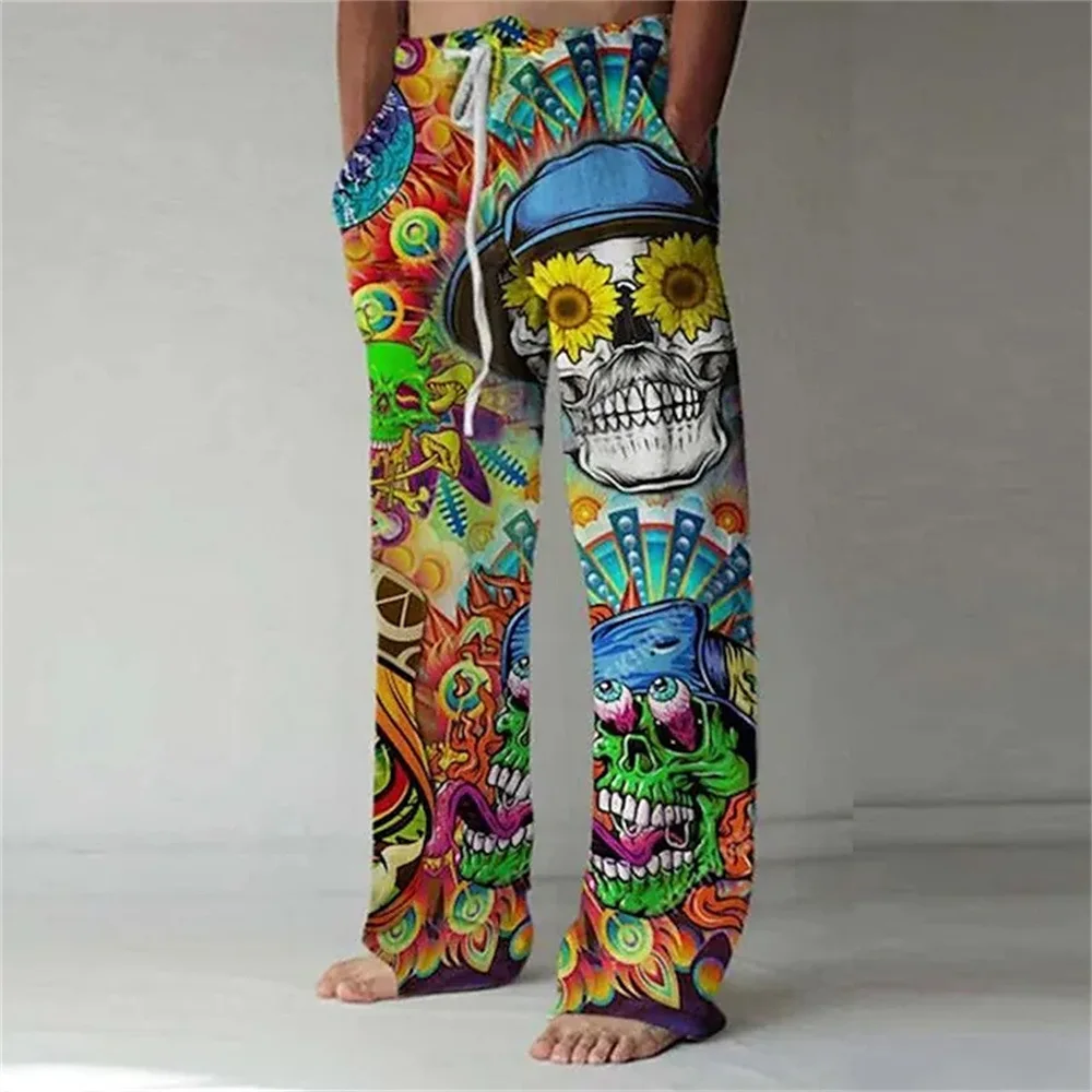 3D printed hip-hop style pattern print, fashionable high-quality comfortable men's wide-leg pants, trendy printed men's pants