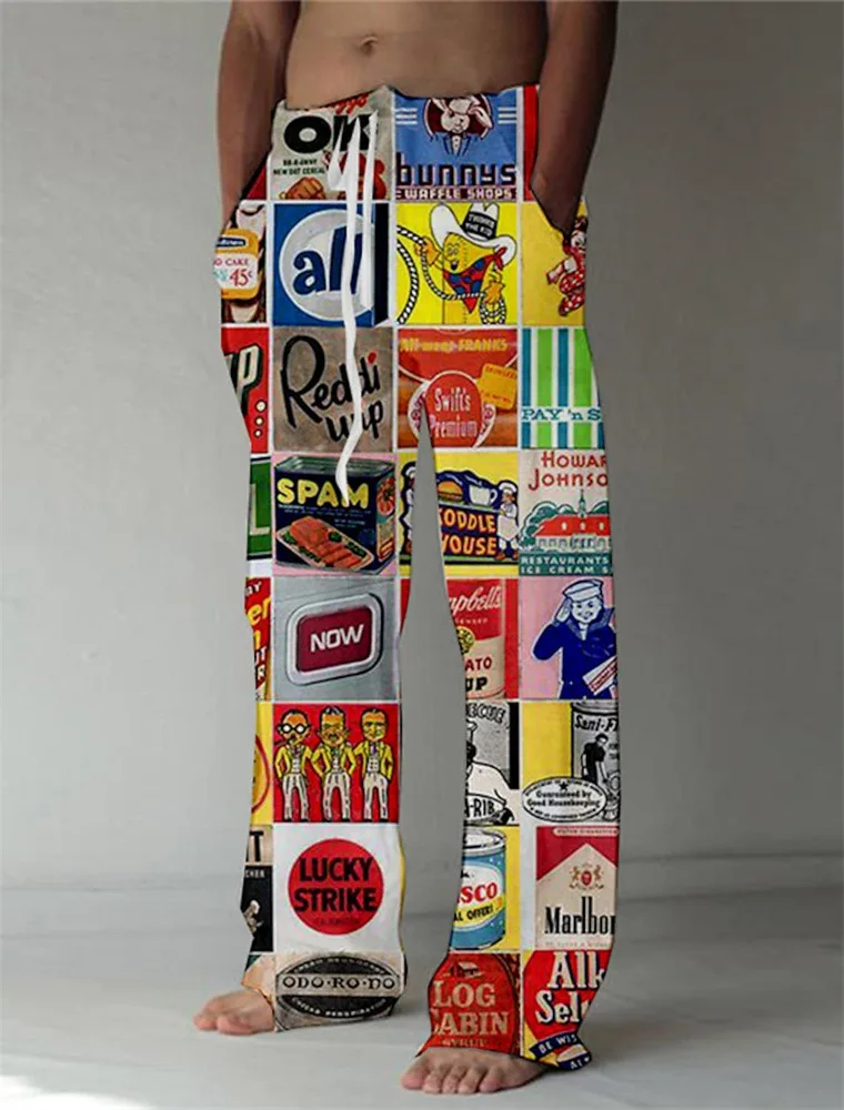 3D printed hip-hop style pattern print, fashionable high-quality comfortable men's wide-leg pants, trendy printed men's pants