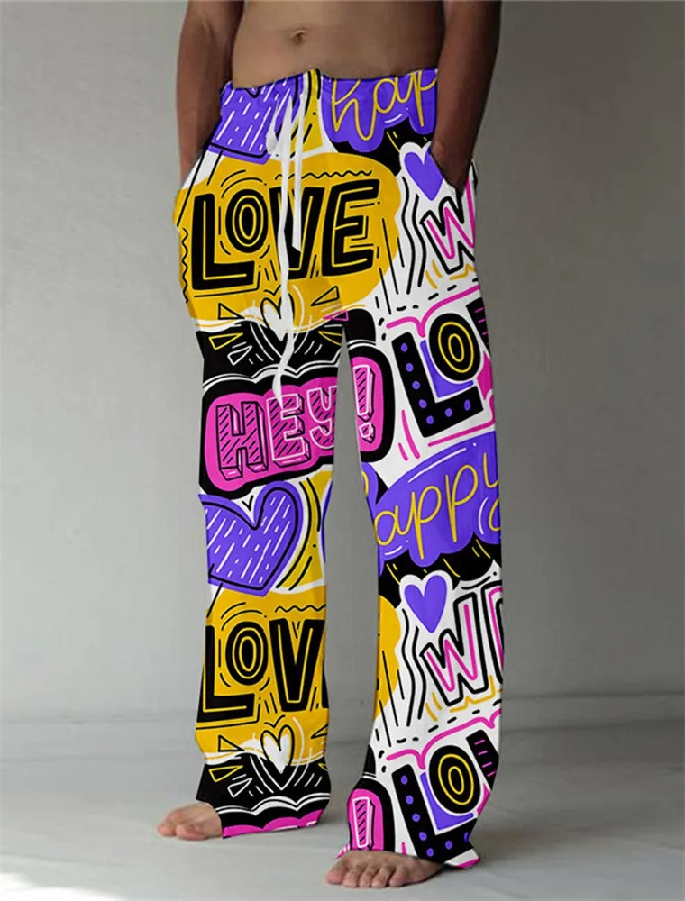 3D printed hip-hop style pattern print, fashionable high-quality comfortable men's wide-leg pants, trendy printed men's pants