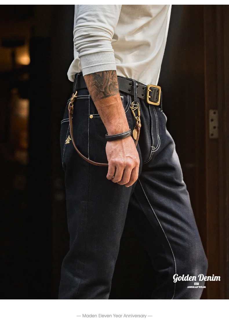 Maden Vintage 15oz Embroidered Denim Jeans for Men's Heavyweight Baggy Fit Jeans Original Cowboy Casual Pants Straight Trousers