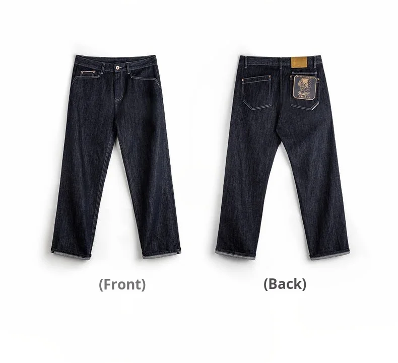 Maden Vintage 12oz One-Washed Denim Jeans for Men Straight Wide Leg Trousers Loose Fit Zip Fly Casual Pants for Fall Winter