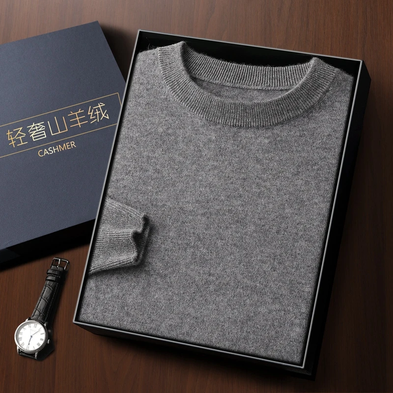 Fashion 100% Merino Wool Men's Sweater O-Neck Long Sleeve Pullover Spring Autumn Winter Basic Jumper Clothing Knitwear Tops