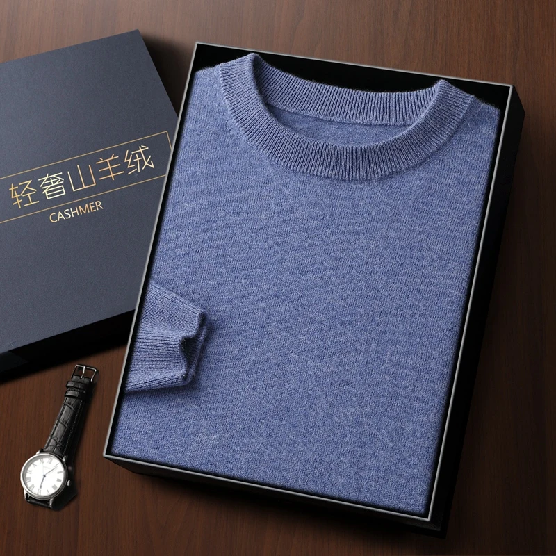 Fashion 100% Merino Wool Men's Sweater O-Neck Long Sleeve Pullover Spring Autumn Winter Basic Jumper Clothing Knitwear Tops