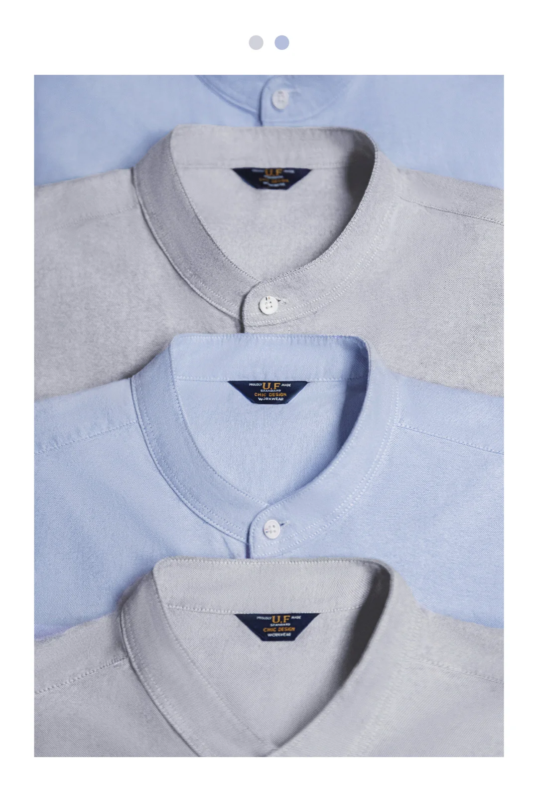 Maden Men's Cotton Oxford Crewneck Shirt Long Sleeve Casual Solid Single-Breasted Dress Shirt Regular Fit for Spring Autumn