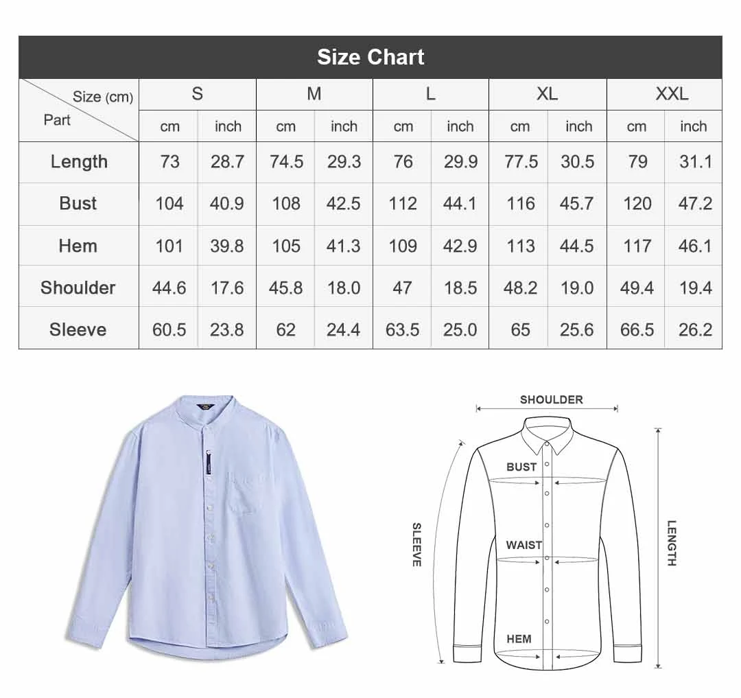 Maden Men's Cotton Oxford Crewneck Shirt Long Sleeve Casual Solid Single-Breasted Dress Shirt Regular Fit for Spring Autumn
