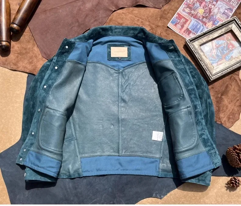 FNY Wholesales.Classic Vintage western leather jacket.Luxury Suede horsehide coat.Retro Short Causal real leather cloth.