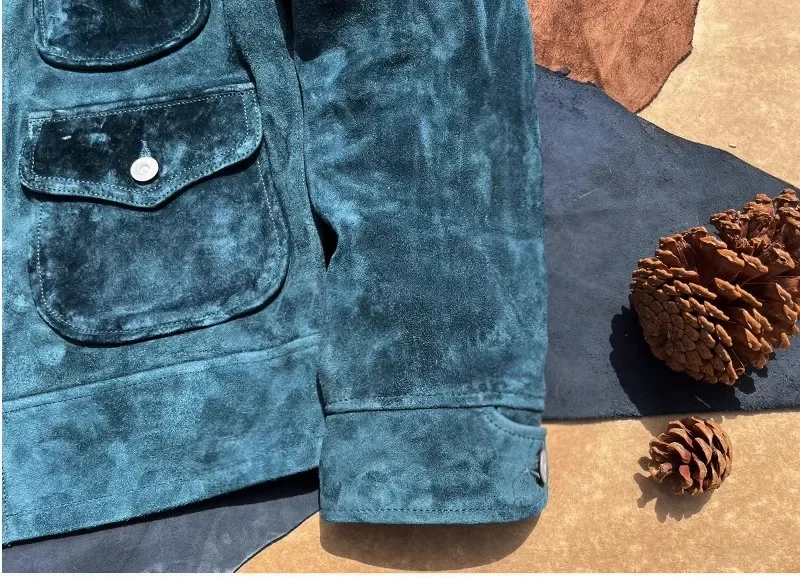 FNY Wholesales.Classic Vintage western leather jacket.Luxury Suede horsehide coat.Retro Short Causal real leather cloth.