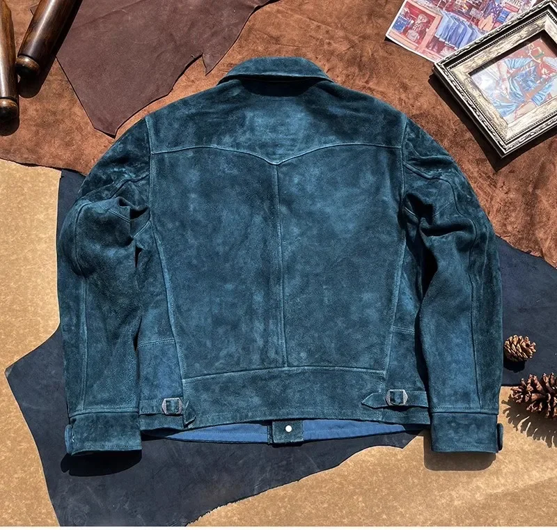FNY Wholesales.Classic Vintage western leather jacket.Luxury Suede horsehide coat.Retro Short Causal real leather cloth.