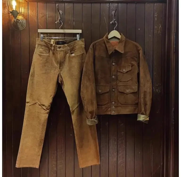 FNY Wholesales.Classic Vintage western leather jacket.Luxury Suede horsehide coat.Retro Short Causal real leather cloth.
