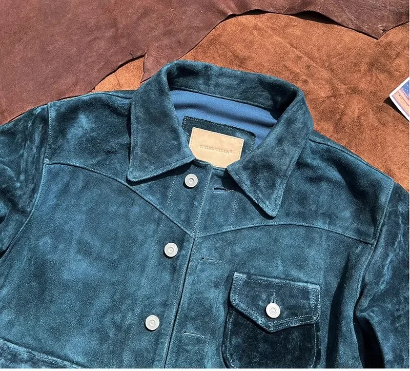 FNY Wholesales.Classic Vintage western leather jacket.Luxury Suede horsehide coat.Retro Short Causal real leather cloth.