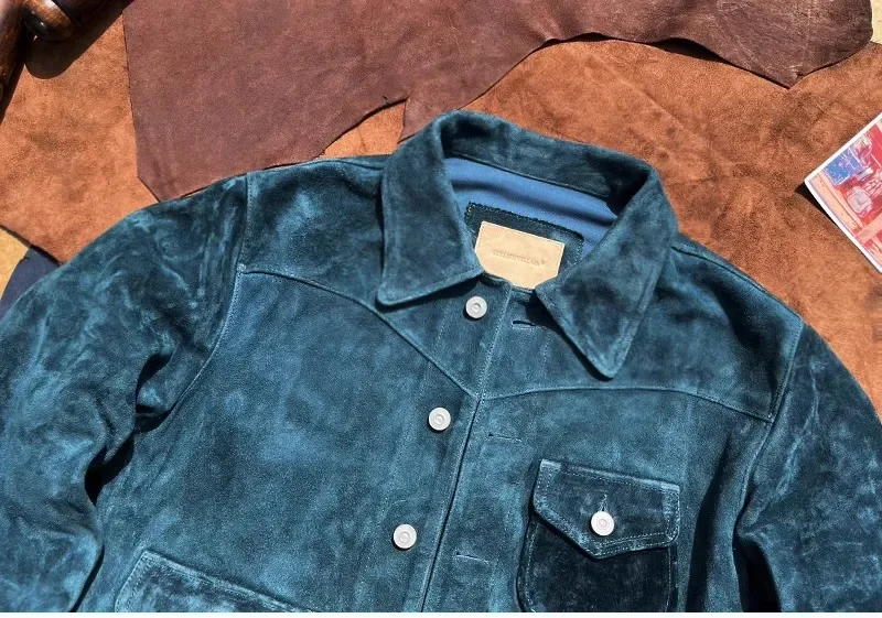 FNY Wholesales.Classic Vintage western leather jacket.Luxury Suede horsehide coat.Retro Short Causal real leather cloth.