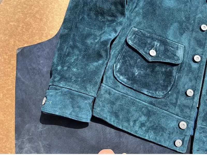 FNY Wholesales.Classic Vintage western leather jacket.Luxury Suede horsehide coat.Retro Short Causal real leather cloth.