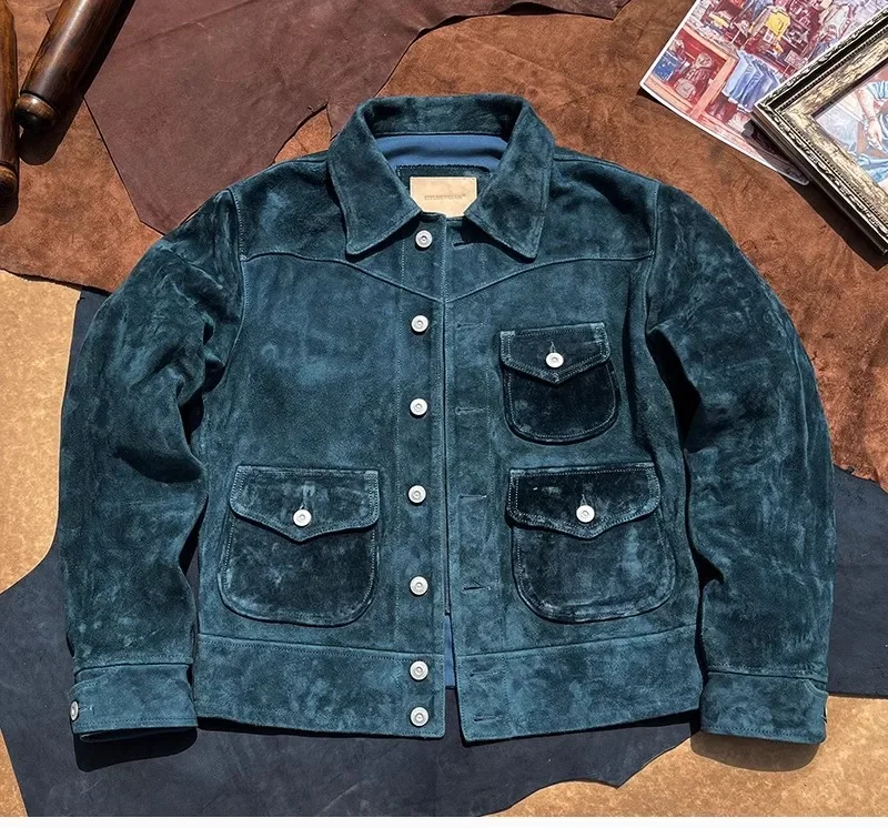 FNY Wholesales.Classic Vintage western leather jacket.Luxury Suede horsehide coat.Retro Short Causal real leather cloth.