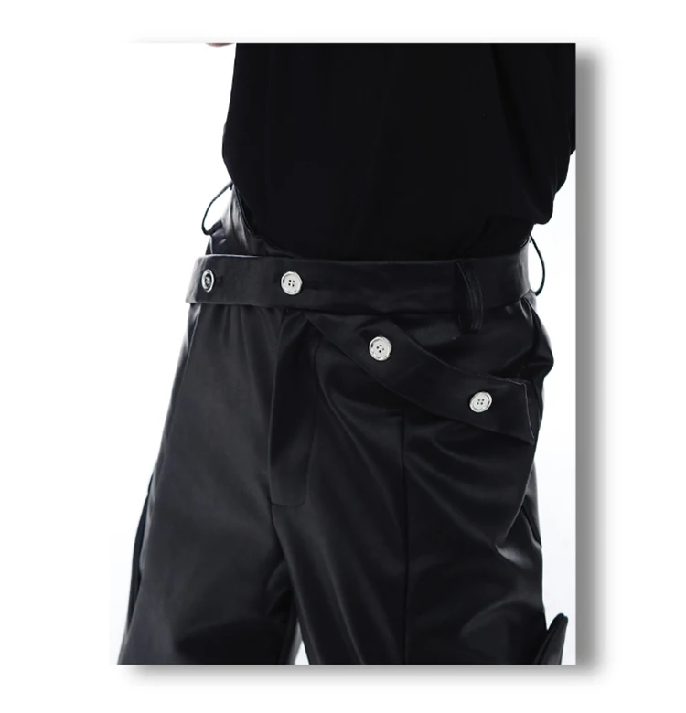 Mauroicardi Spring Autumn Long Loose Casual Brown Black Pu Leather Pants Men Luxury Designer Clothing Wide Leg Trousers 2023