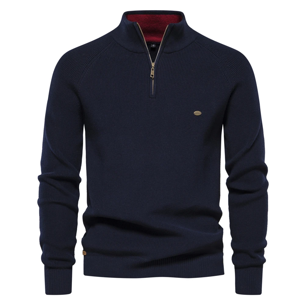 AIOPESON Mens Autumn Winter Cotton Quarter Zipper Sweater Fashion Casual Social Brand Quality Knitted Sweater for Men