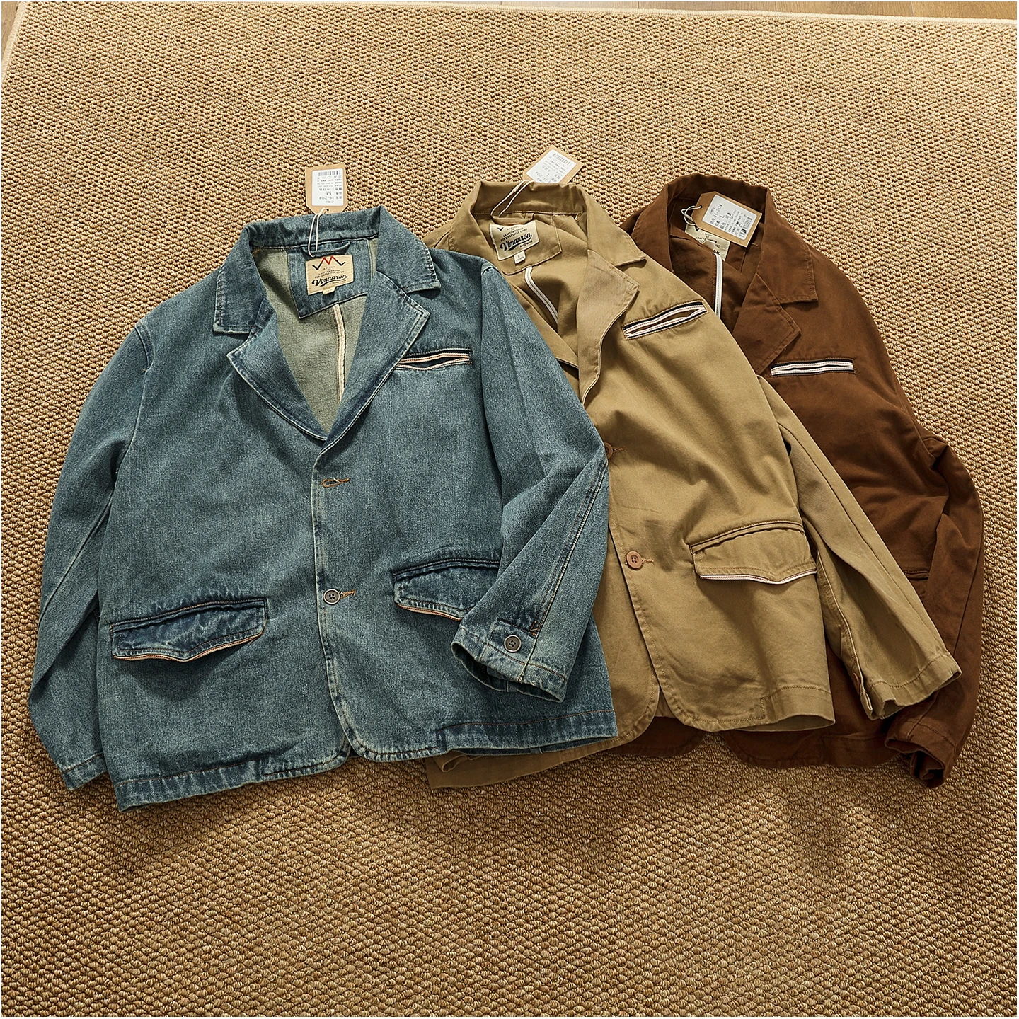 Lapel style workwear retro Fengshui washing old denim jacket top men's pure cotton woven casual single jacket trendy
