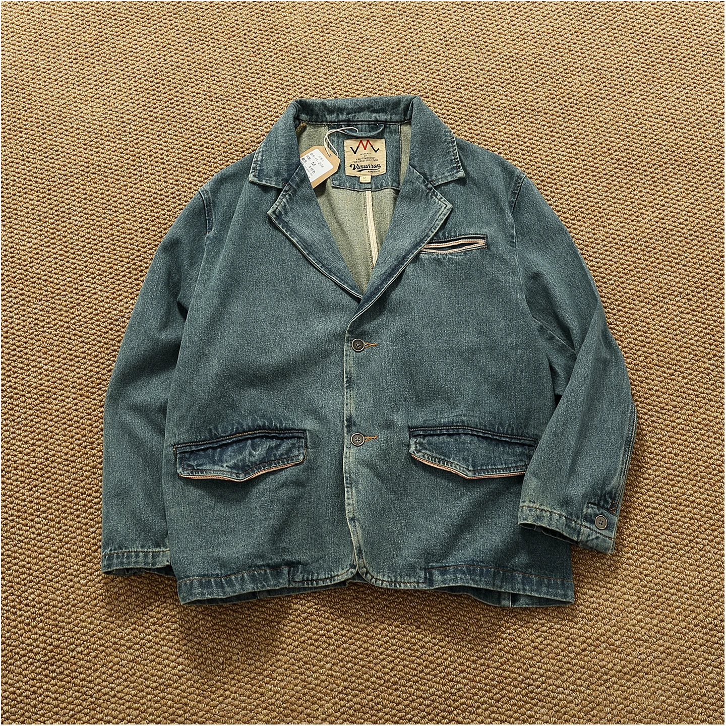 Lapel style workwear retro Fengshui washing old denim jacket top men's pure cotton woven casual single jacket trendy