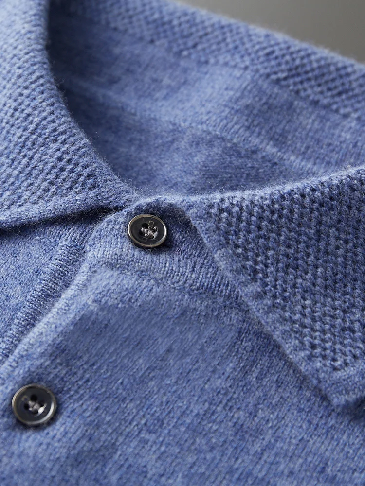 Fashion Autumn Winter New Cashmere Sweater Men's 100% Merino Wool Pullover Casual Loose POLO Knitted Bottom Shirt Jacket Shirt