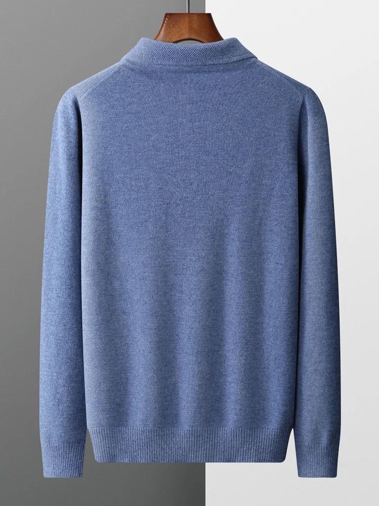 Fashion Autumn Winter New Cashmere Sweater Men's 100% Merino Wool Pullover Casual Loose POLO Knitted Bottom Shirt Jacket Shirt