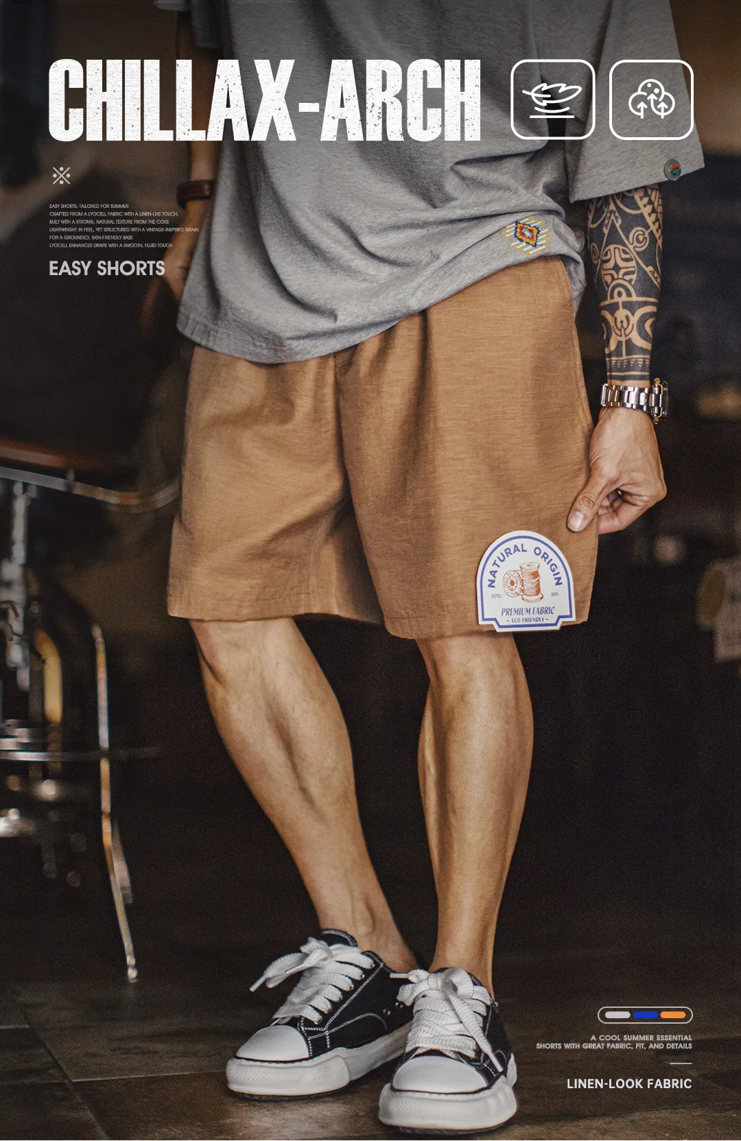 Maden Men's Lyocell Linen Look Shorts Straight Leg Elastic Waist Lightweight Breathable Old Money Casual Summer Male Pants