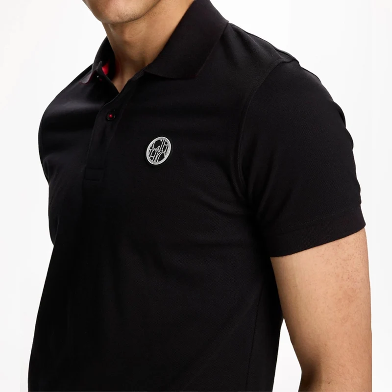CH Circular Rubber Patch Left Chest Premium Pique Short Sleeve Polo Shirt Men Classic Fit Breathable Office Daily Tops