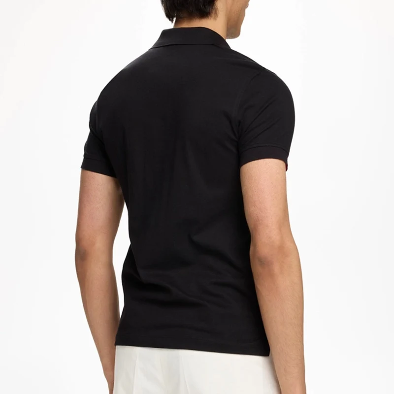 CH Circular Rubber Patch Left Chest Premium Pique Short Sleeve Polo Shirt Men Classic Fit Breathable Office Daily Tops