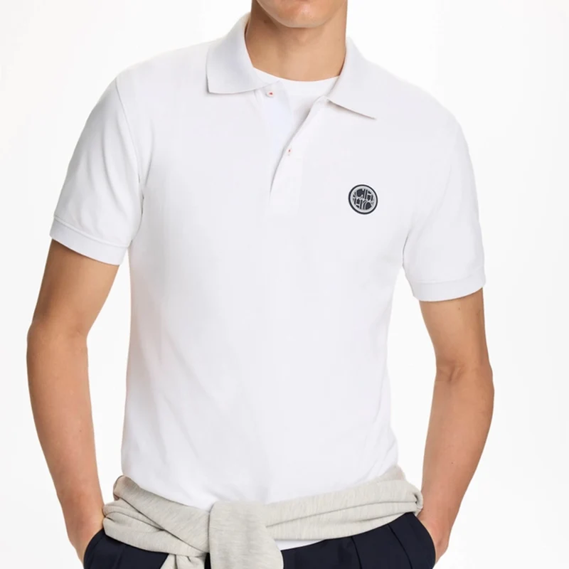 CH Circular Rubber Patch Left Chest Premium Pique Short Sleeve Polo Shirt Men Classic Fit Breathable Office Daily Tops