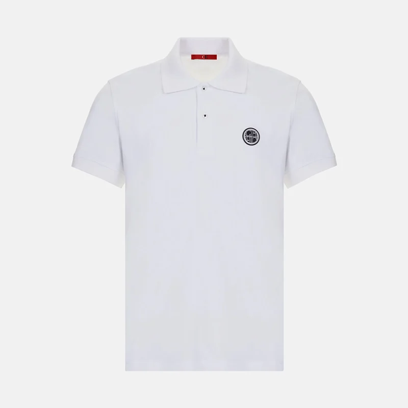 CH Circular Rubber Patch Left Chest Premium Pique Short Sleeve Polo Shirt Men Classic Fit Breathable Office Daily Tops