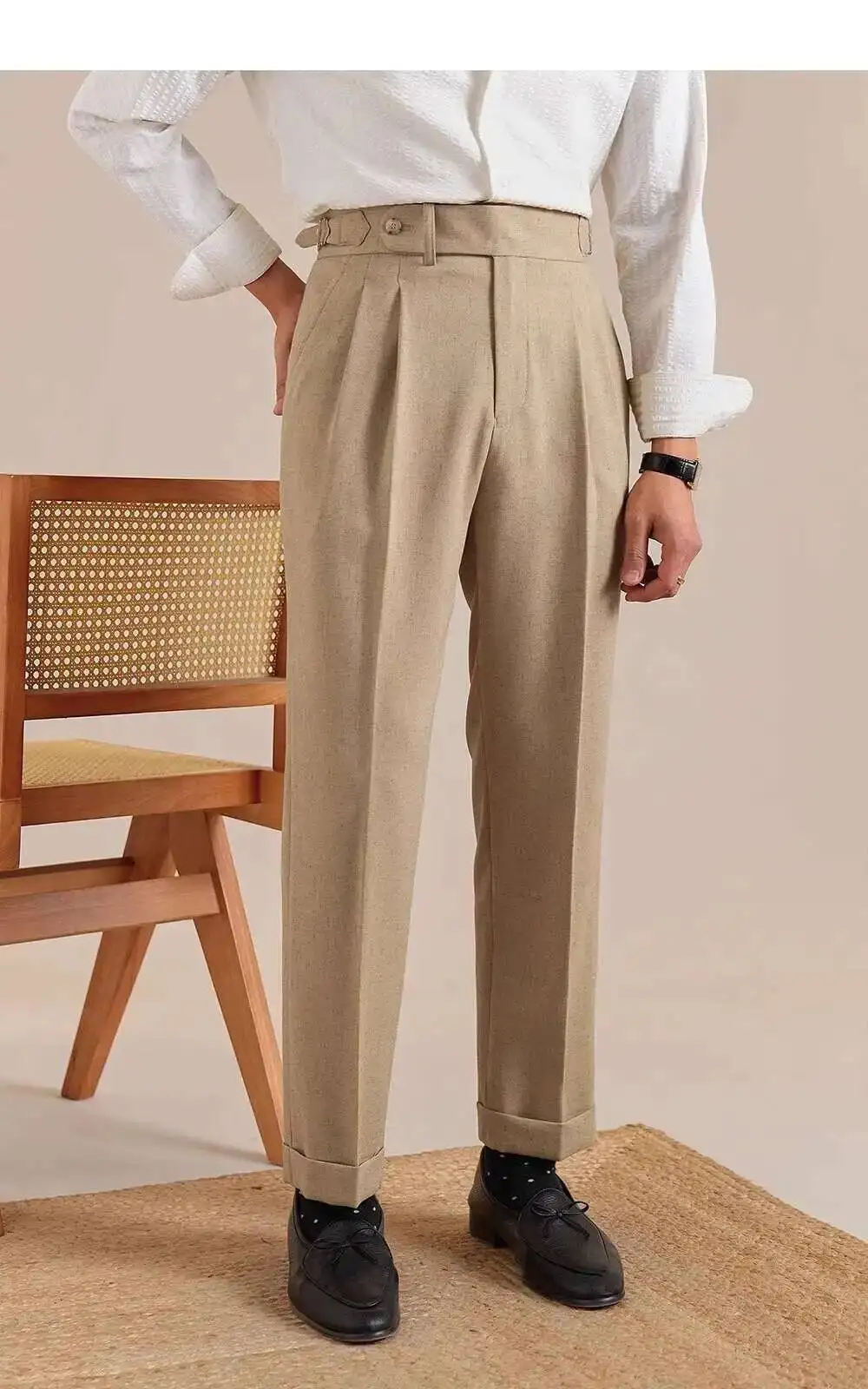 Naples High Waist Linen Suit Pants Men Breathable Straight Leg Office Trousers Men Pantalon Costume Homme Men's Social Trousers