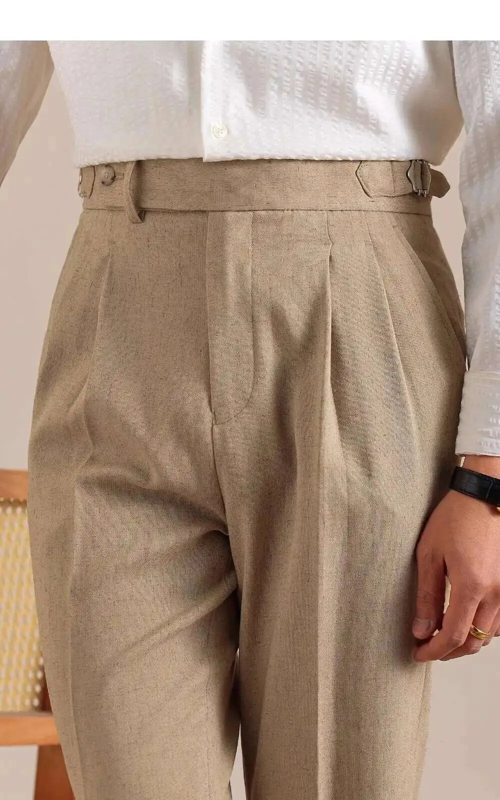 Naples High Waist Linen Suit Pants Men Breathable Straight Leg Office Trousers Men Pantalon Costume Homme Men's Social Trousers