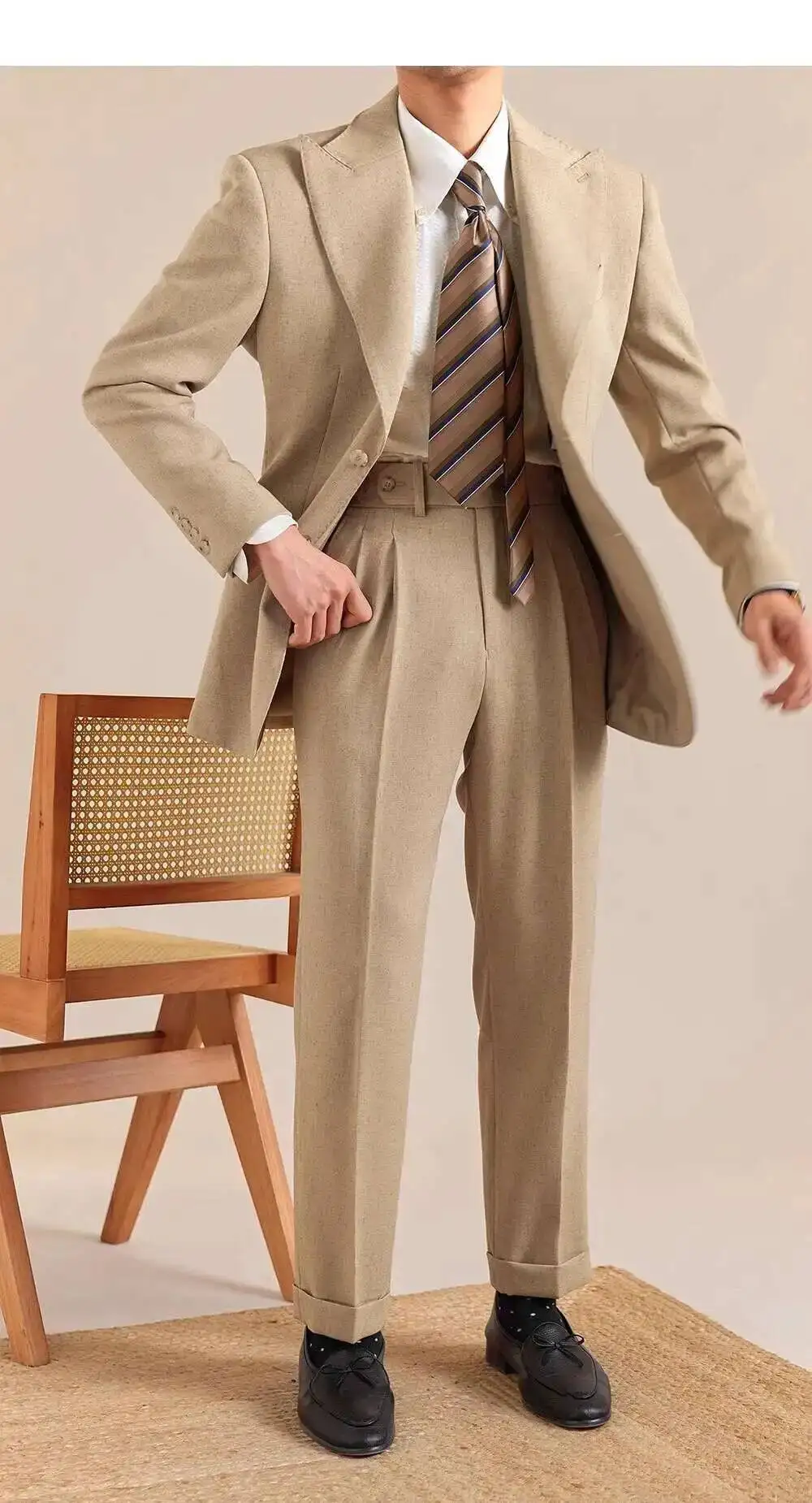 Naples High Waist Linen Suit Pants Men Breathable Straight Leg Office Trousers Men Pantalon Costume Homme Men's Social Trousers