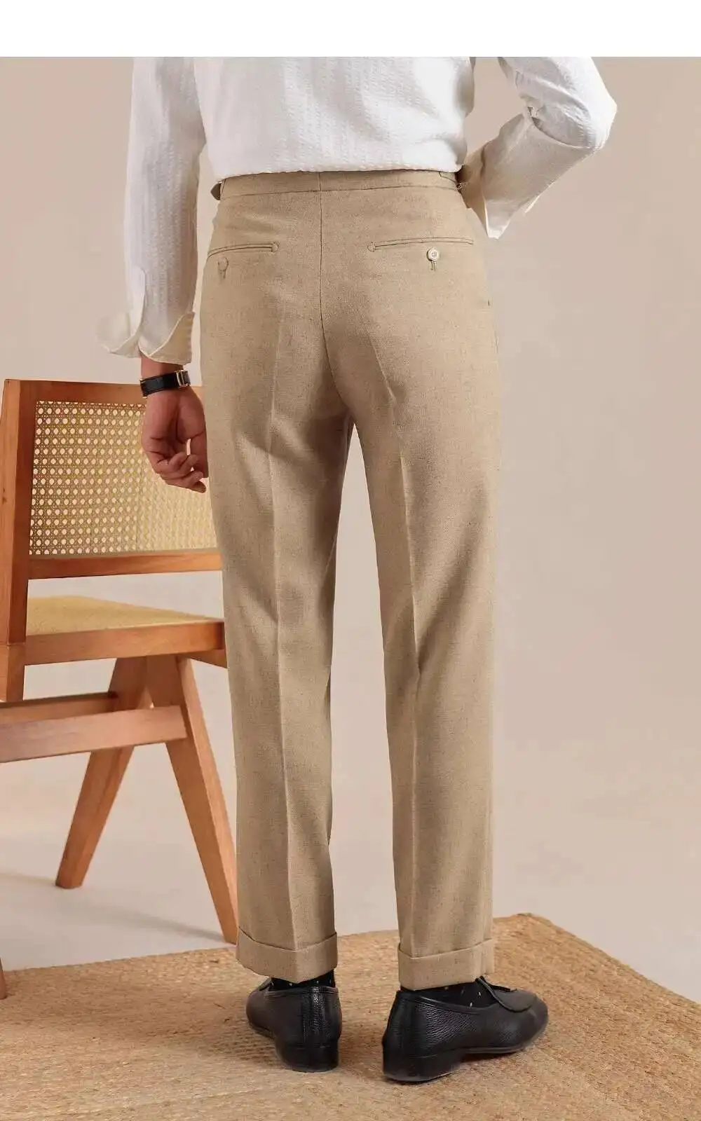 Naples High Waist Linen Suit Pants Men Breathable Straight Leg Office Trousers Men Pantalon Costume Homme Men's Social Trousers