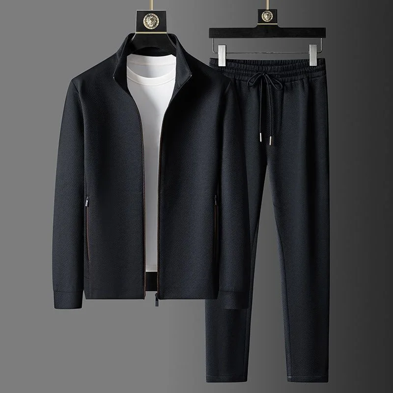 Spring and Autumn New Sportswear Suit Men's Casual Breathable High-end Jacket Trousers Stand-up Collar Zipper Open Mens Clothes