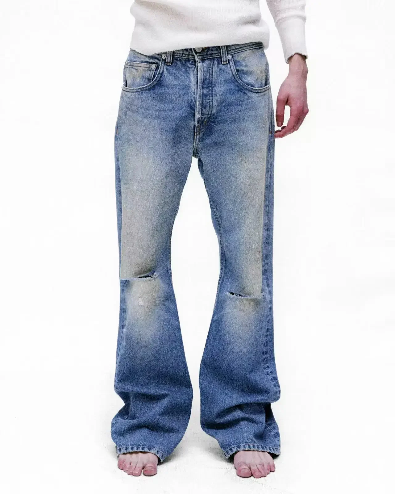 ER/D 25SS Washed old knife cut damaged mud dyed slightly loose jeans