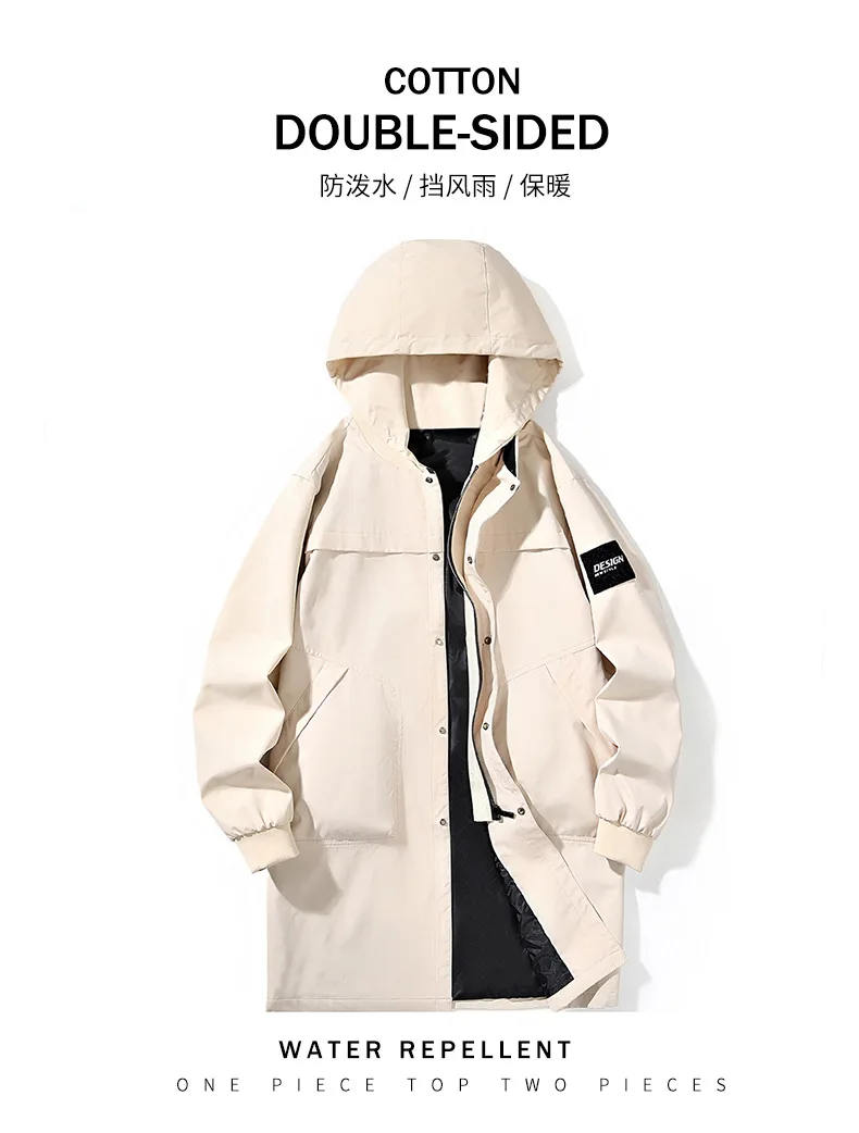 Big Size 9XL Men's Long Trench Coat Hood Fleece Thick Windbreaker Male Autumn Winter Lightweight Plus Large Oversize Hat Zipper