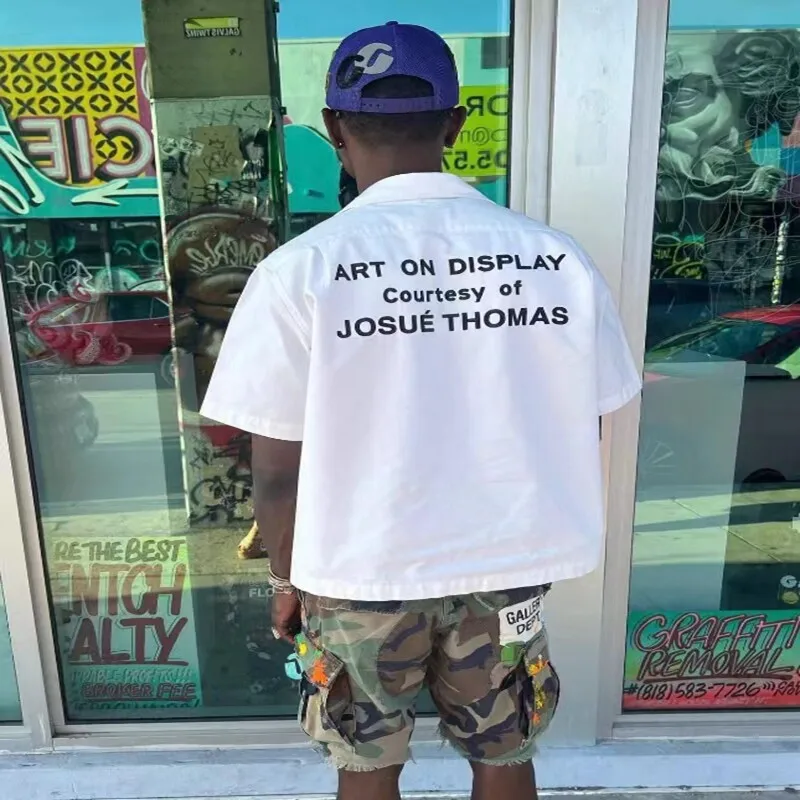 Gallery dept embroidery letters American retro old tooling short-sleeved shirt with