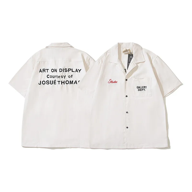 Gallery dept embroidery letters American retro old tooling short-sleeved shirt with