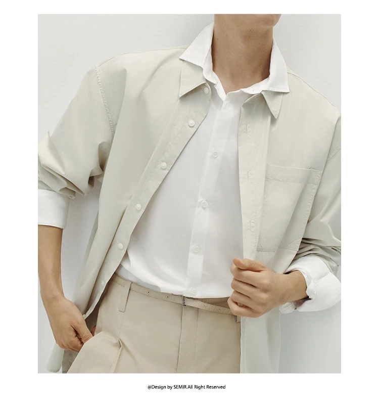 Semir Men Shirt Cotton Loose Lapel Pocket Outerwear Style Clean Utility Casual Blouse Autumn Layering Top Daily Wear 2026