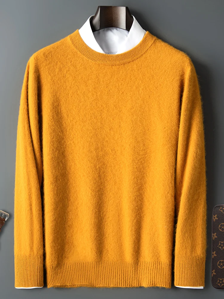 ANGEL Autumn Winter Men's O-neck Sweater Cashmere Pullovers Basic Casual Long Sleeve 100% Mink Cashmere Knitwear Male Clothing
