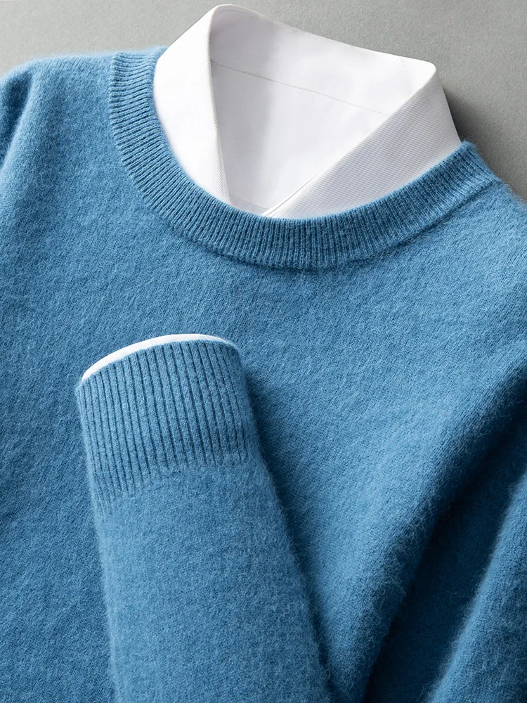 ANGEL Autumn Winter Men's O-neck Sweater Cashmere Pullovers Basic Casual Long Sleeve 100% Mink Cashmere Knitwear Male Clothing
