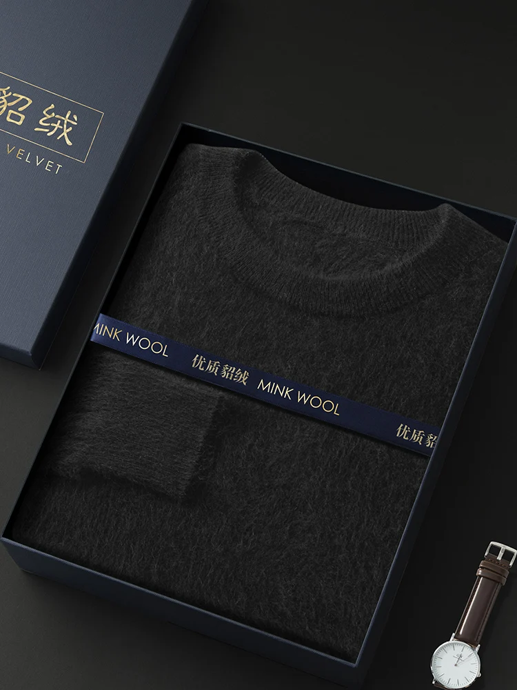 ANGEL Autumn Winter Men's O-neck Sweater Cashmere Pullovers Basic Casual Long Sleeve 100% Mink Cashmere Knitwear Male Clothing