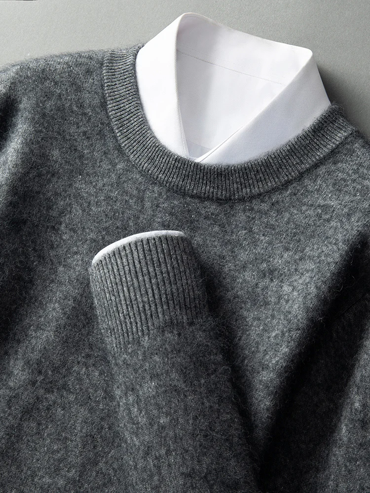 ANGEL Autumn Winter Men's O-neck Sweater Cashmere Pullovers Basic Casual Long Sleeve 100% Mink Cashmere Knitwear Male Clothing