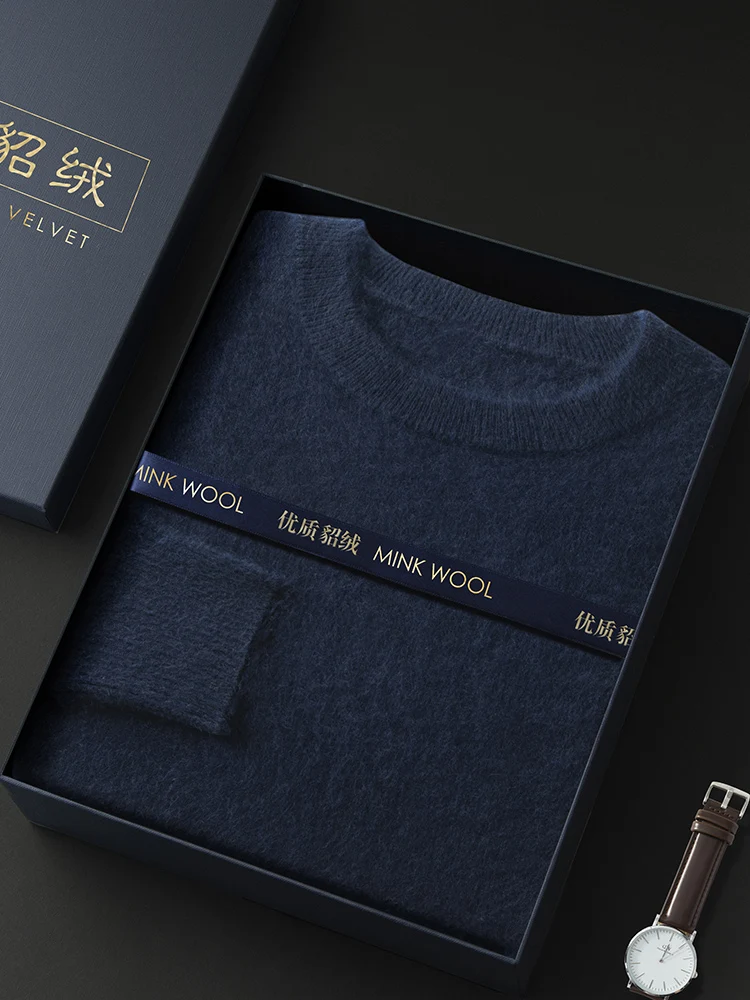ANGEL Autumn Winter Men's O-neck Sweater Cashmere Pullovers Basic Casual Long Sleeve 100% Mink Cashmere Knitwear Male Clothing