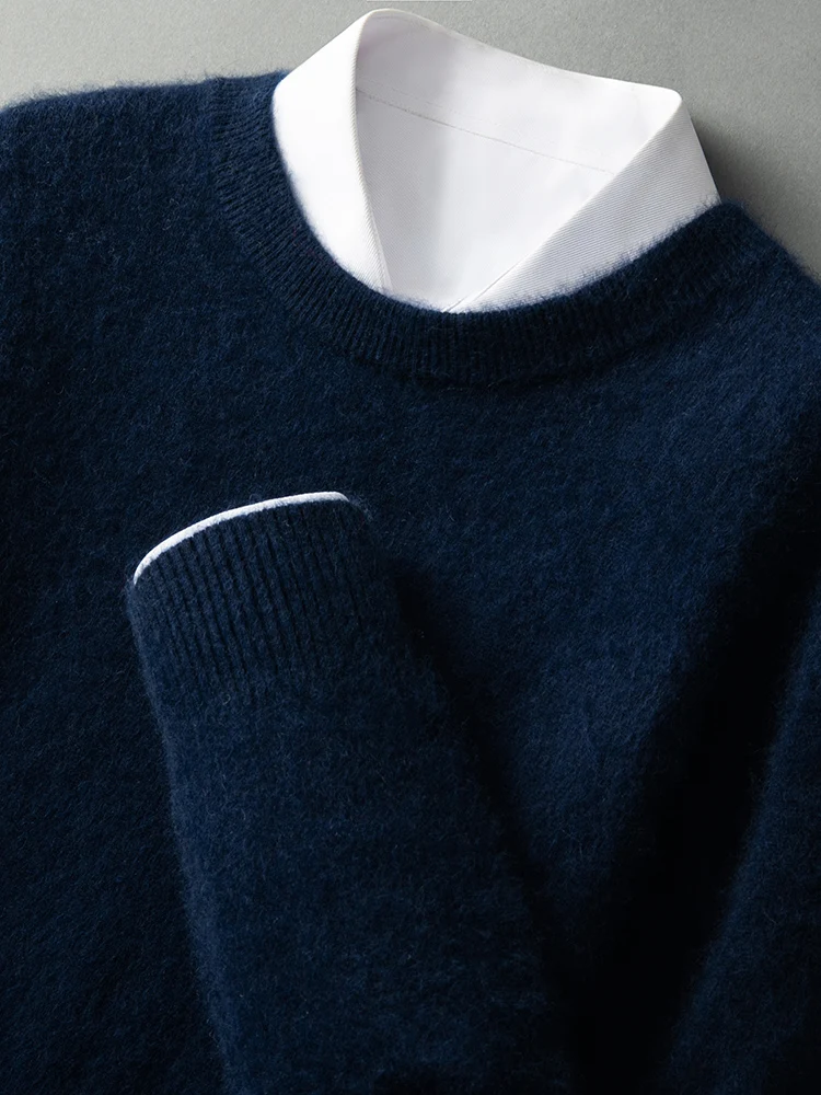 ANGEL Autumn Winter Men's O-neck Sweater Cashmere Pullovers Basic Casual Long Sleeve 100% Mink Cashmere Knitwear Male Clothing