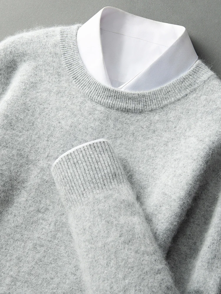 ANGEL Autumn Winter Men's O-neck Sweater Cashmere Pullovers Basic Casual Long Sleeve 100% Mink Cashmere Knitwear Male Clothing